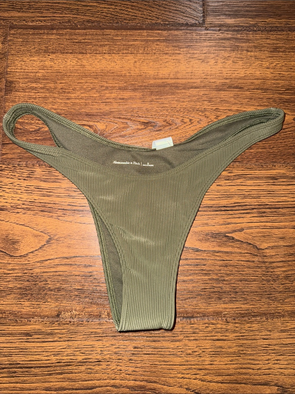 Abercrombie & Fitch Olive Ribbed High-Leg Extra Cheeky Bikini Bottom